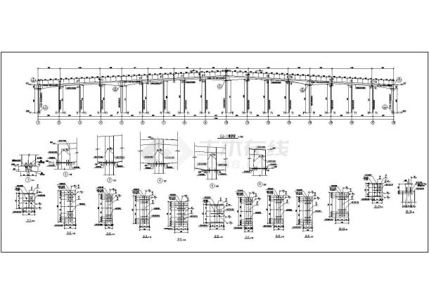 100多米大跨度厂房钢结构施工设计cad布置方案图纸-图一