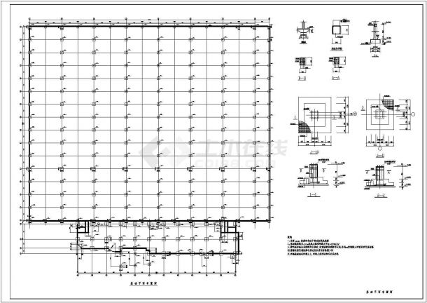 单层多跨钢结构车间厂房施工设计cad布置方案图纸-图一