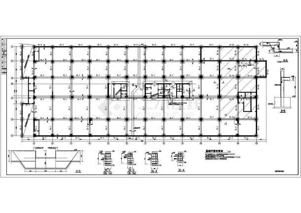 北京16层商务大厦框架剪力墙结构施工设计cad布置方案图纸-图一