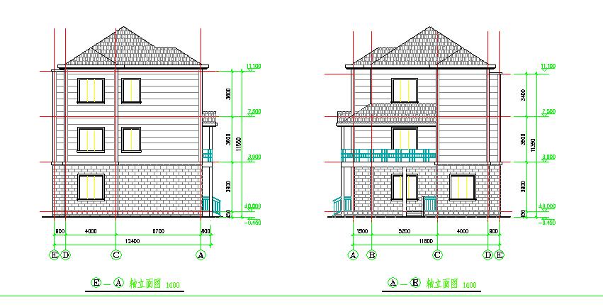 独立的小型农村住宅楼方案图（共4张）