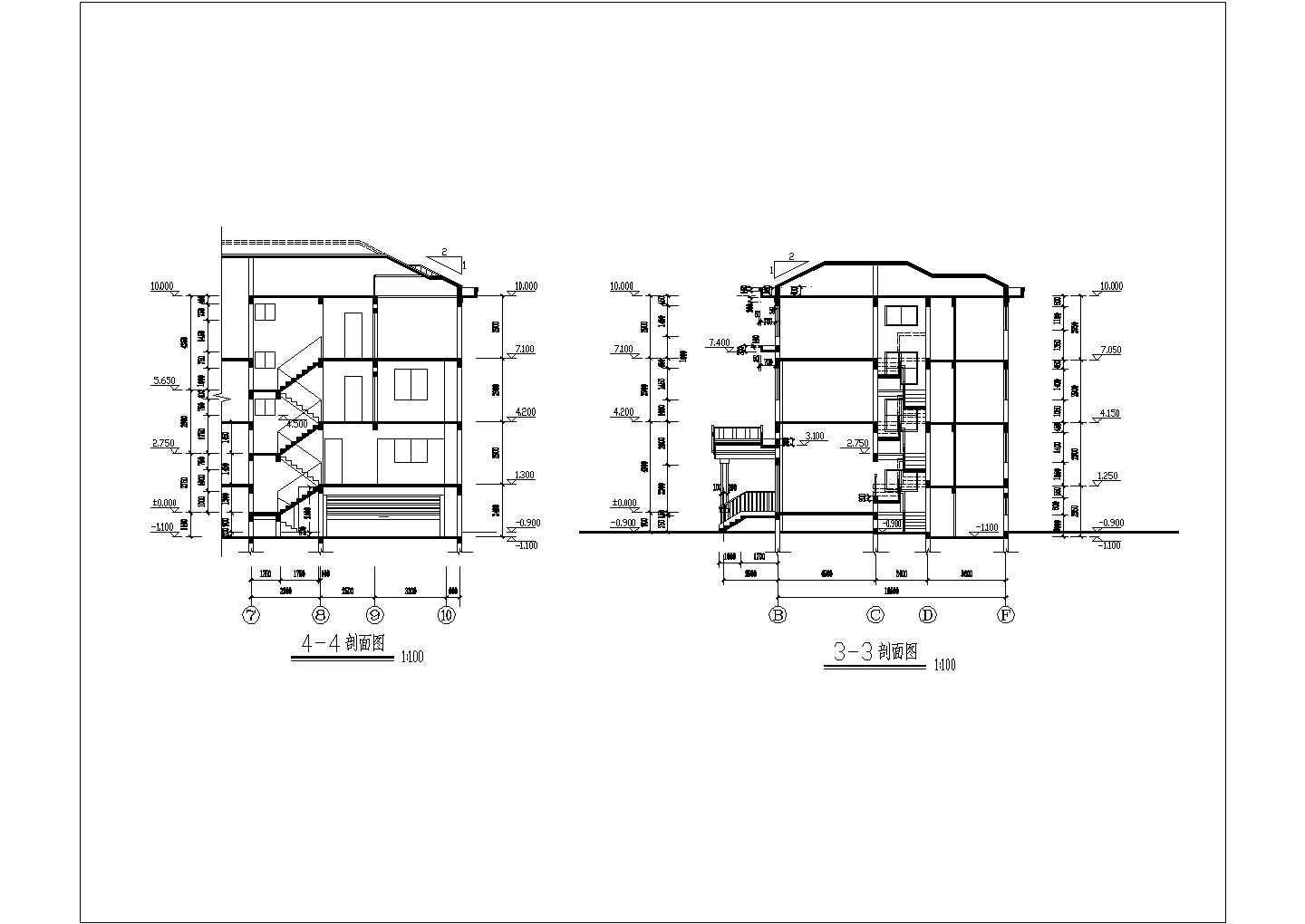 带车库层三层半新颖3户联排自建别墅建筑设计图 （全套）
