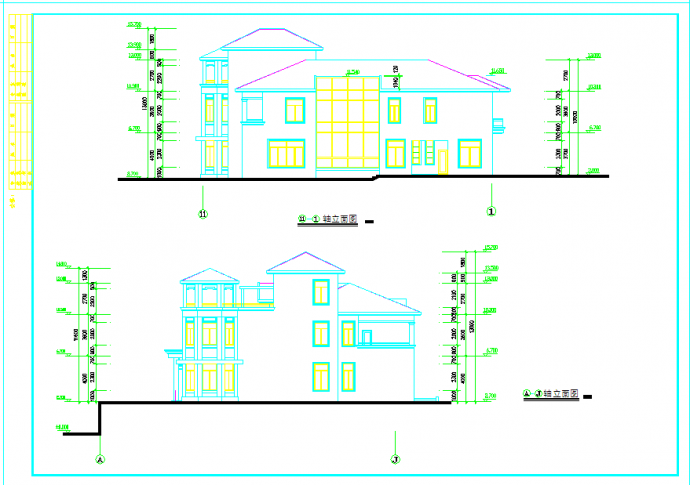 框架结构二层坡屋顶带泳池别墅建筑CAD建筑设计图_图1