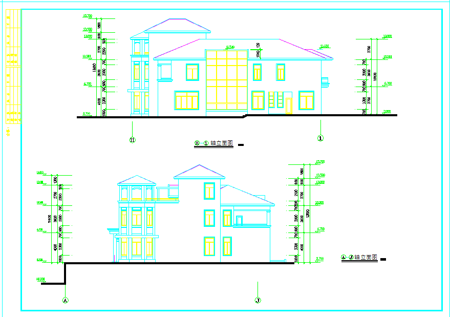 框架结构二层坡屋顶带泳池别墅建筑CAD建筑设计图