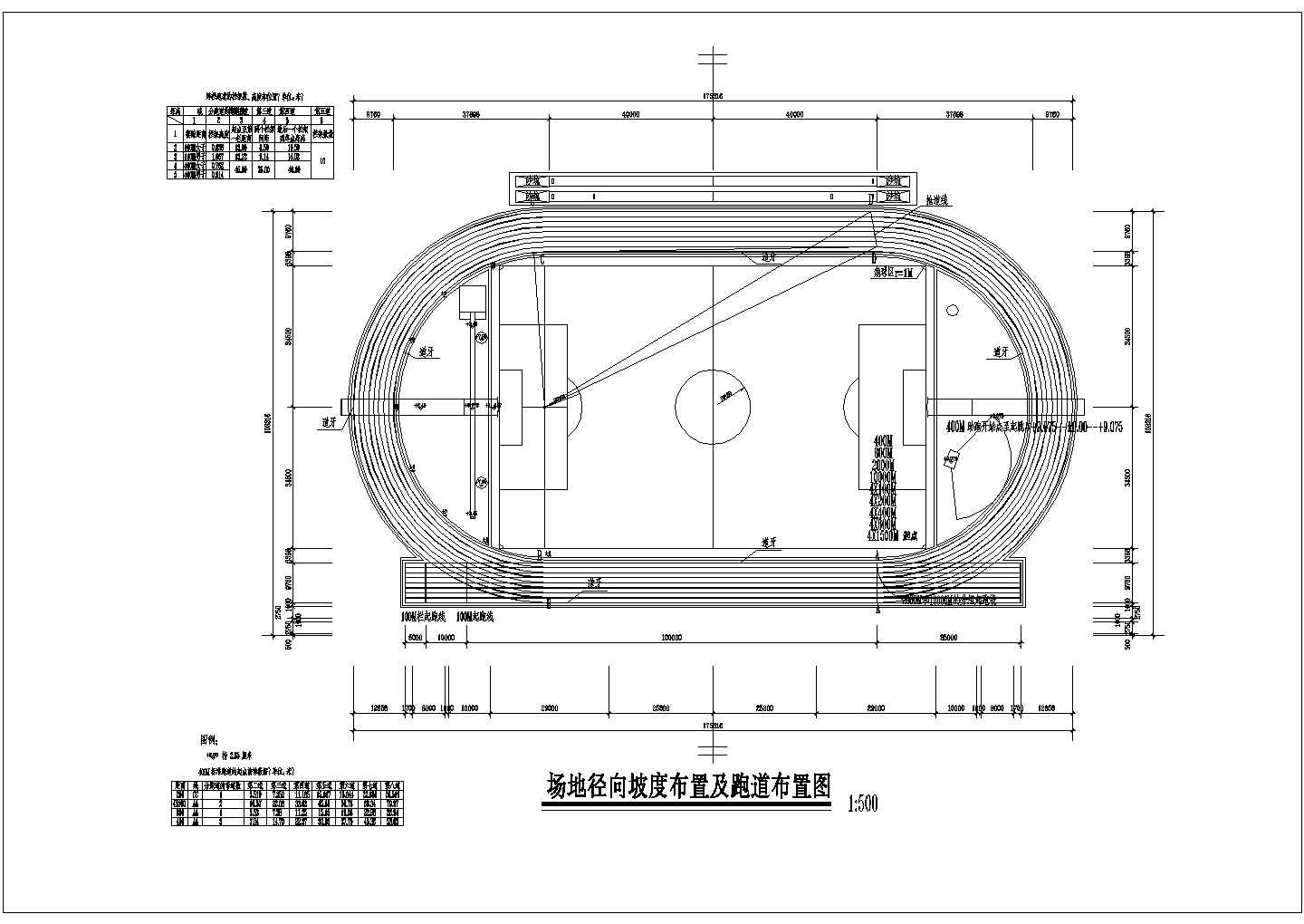 400米运动场建筑设计cad平面图（标注详细、全套）