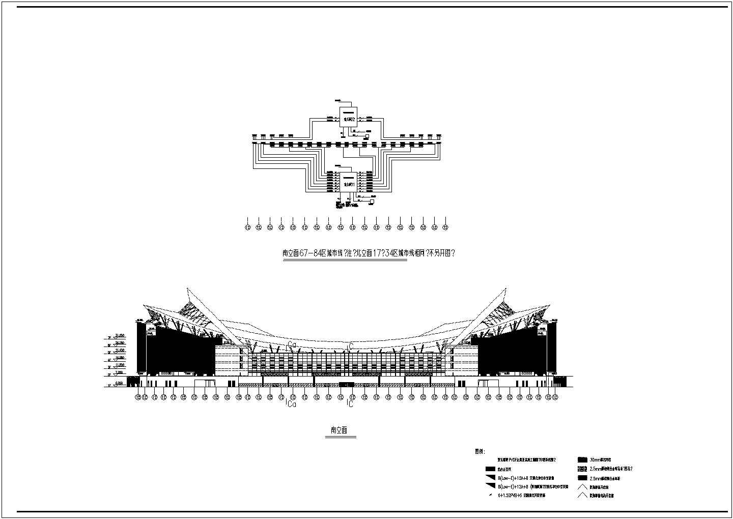 上海某体育场立面布线设计CAD施工图