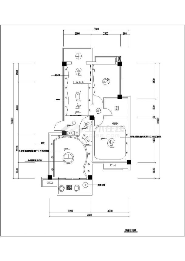 70多平米二居室现代风格家装设计施工平面cad布置方案图纸-图二