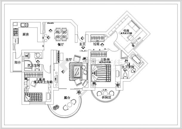 某小区花园别墅装修CAD设计施工图纸-图二