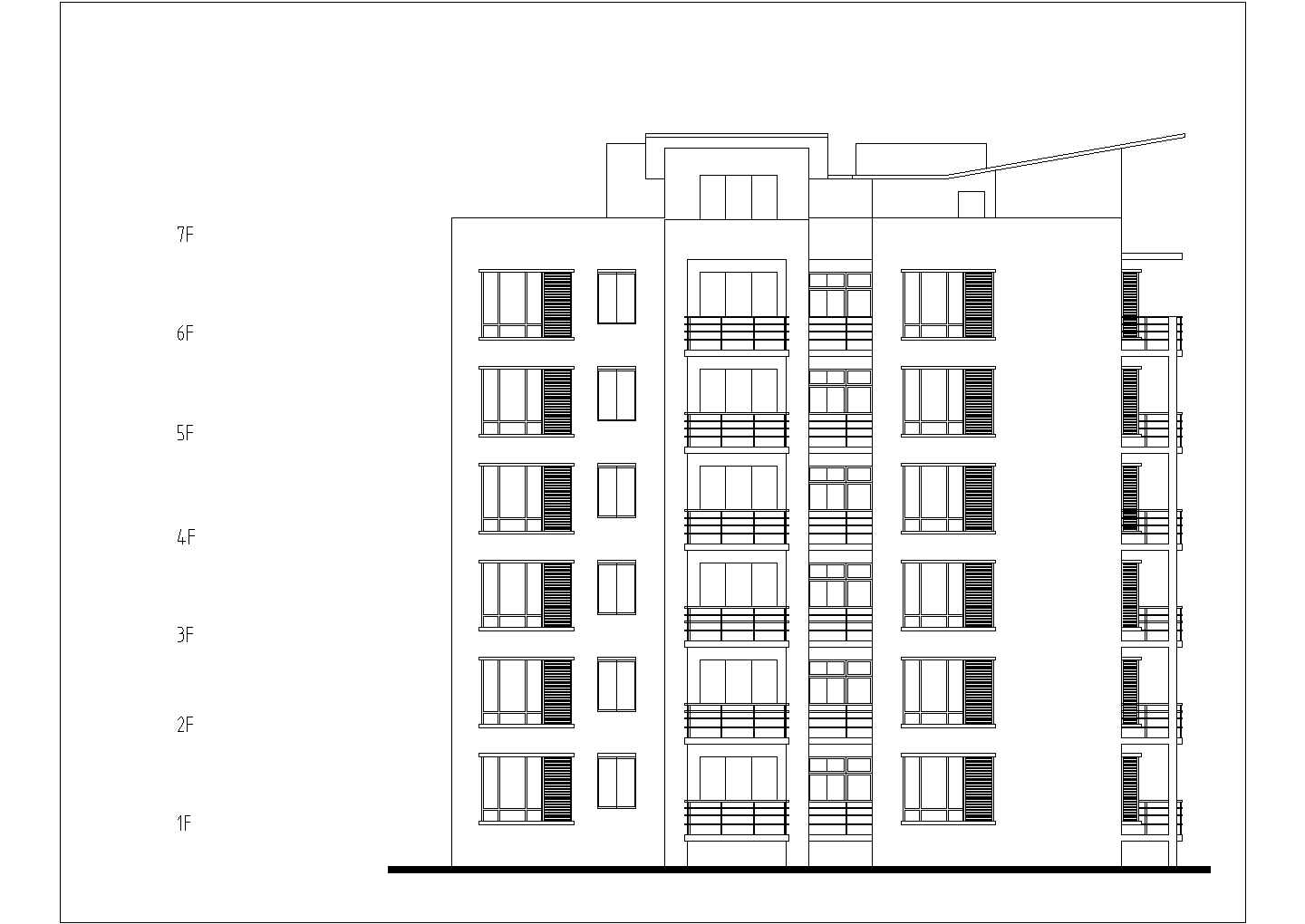 某七层拐角住宅楼全套建筑设计方案图