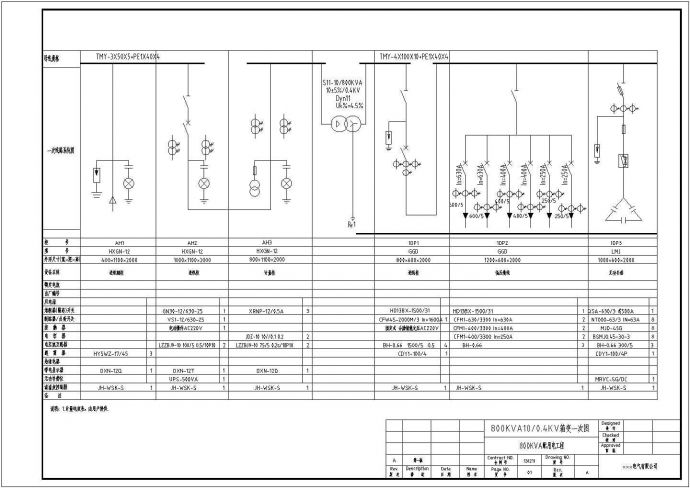 某工程800KVA箱变全套电气原理图设计CAD图_图1