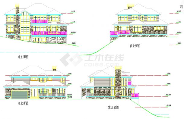 带地下层410平方米二层别墅建筑设计cad图，含别墅效果图-图一