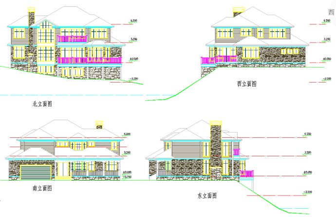带地下层410平方米二层别墅建筑设计cad图，含别墅效果图_图1