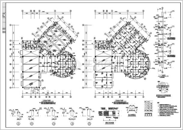 大型花园会所四层车库框架结构施工设计cad布置方案图纸-图二