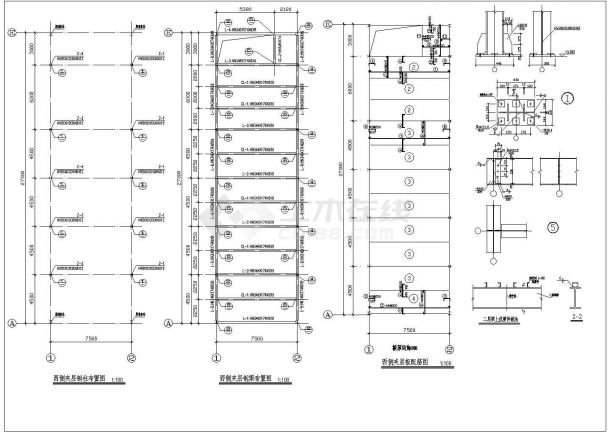 单层仓库厂房双跨门式刚架建筑钢结构施工cad平立面方案图(跨度27m局部2层)-图二