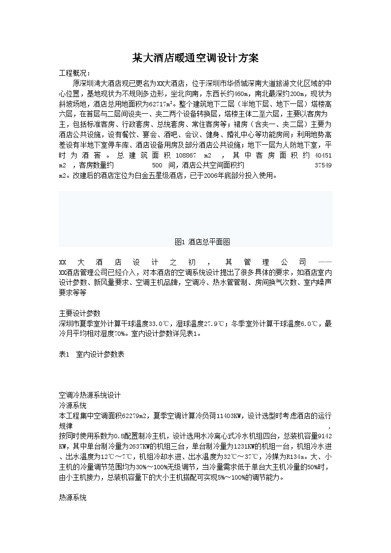 深圳某酒店空调系统设计方案