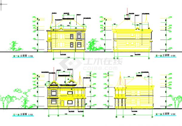 2套俄罗斯式风格600平方米二层现代风格别墅建筑设计cad施工图（标注齐全）-图一