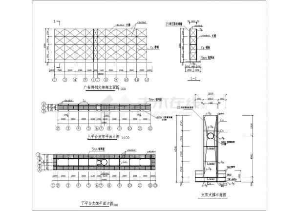 上海大型户外广告牌钢结构施工设计cad平立面制作方案图纸(18米乘6米)-图二