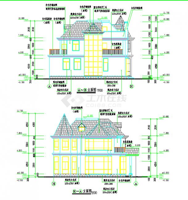 现代风格经典别墅建筑结构施工图带别墅效果图-图二