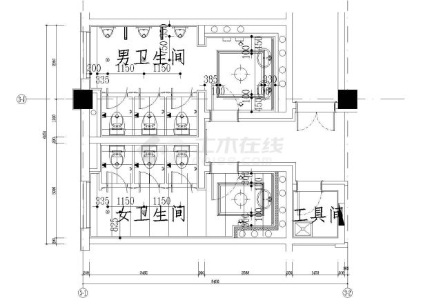 公共洗手间装修设计CAD施工图-图一