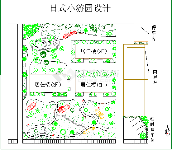日式小游园景观环境绿化设计CAD图纸-图一