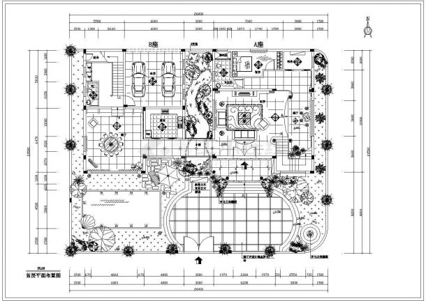 超详细三层欧式别墅带罗马雕塑室内装修设计cad施工布置图纸(带天台花园)-图一