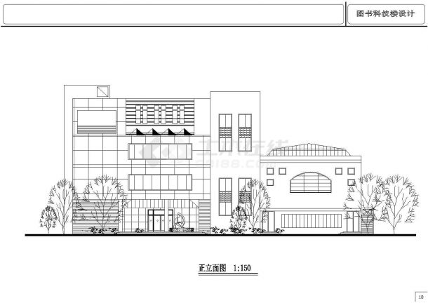 某地区某中学图书科技楼方案CAD设计图纸-图一