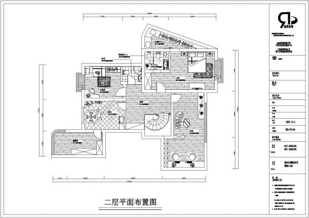杭州豪华二层别墅旋转楼梯大书房琴房家装装饰设计cad平面布置方案-图二
