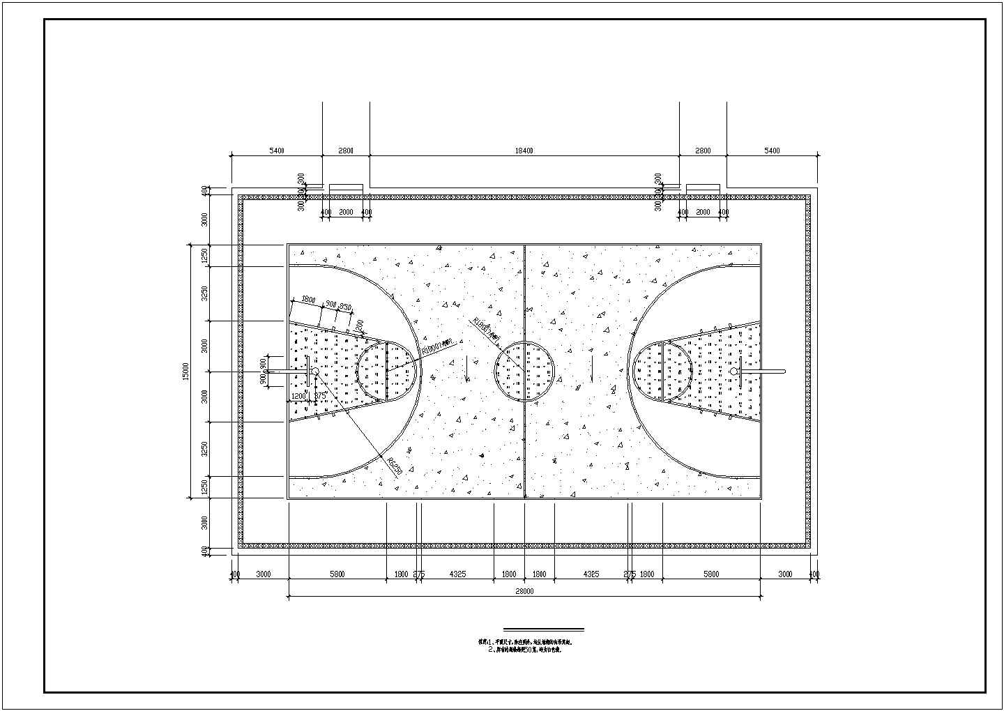 学校标准篮球场做法大样图CAD图纸
