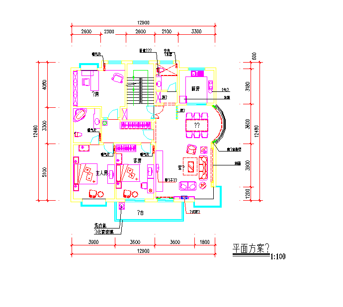 小型的三房户型商品房装修CAD设计图纸（标注详细）_图1