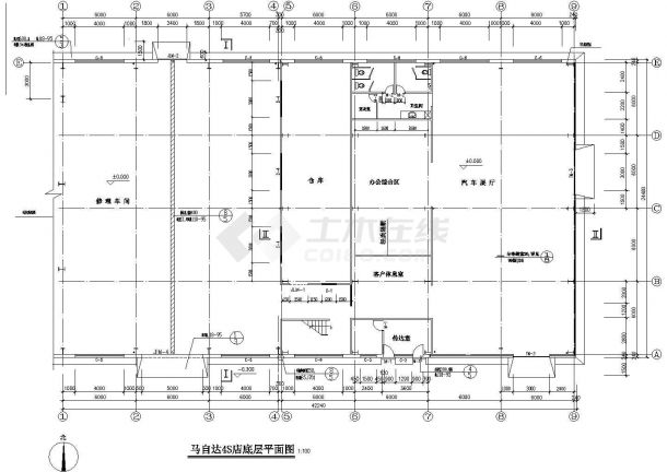 某地区马自达4S店钢结构施工CAD设计图纸-图一