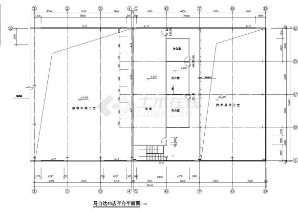 某地区马自达4S店钢结构施工CAD设计图纸-图二
