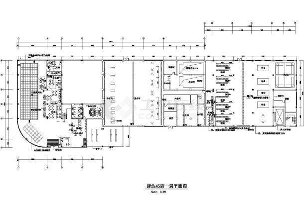 某地区捷达4S店建筑平面CAD设计图纸-图二