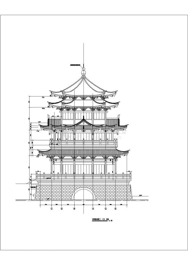 云峰烟水阁平立面建筑图共6张