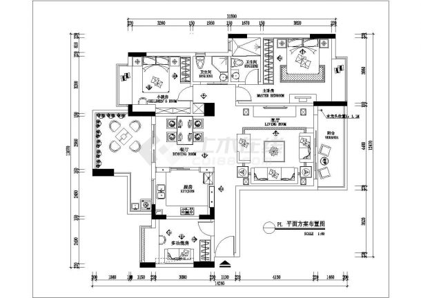 130平方米三室两厅大三房现代简约温馨装修施工cad设计布置图纸(厨房餐厅带阳台)-图一