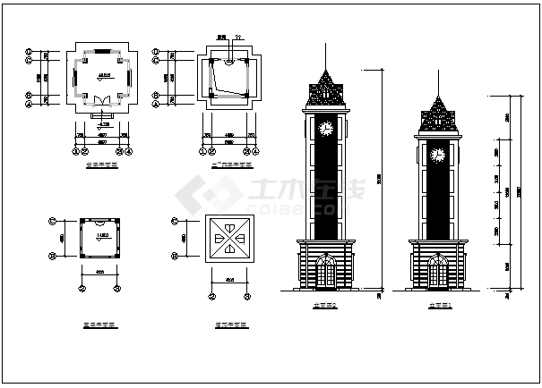 某地区钟楼建筑设计施工平立面图纸-图一