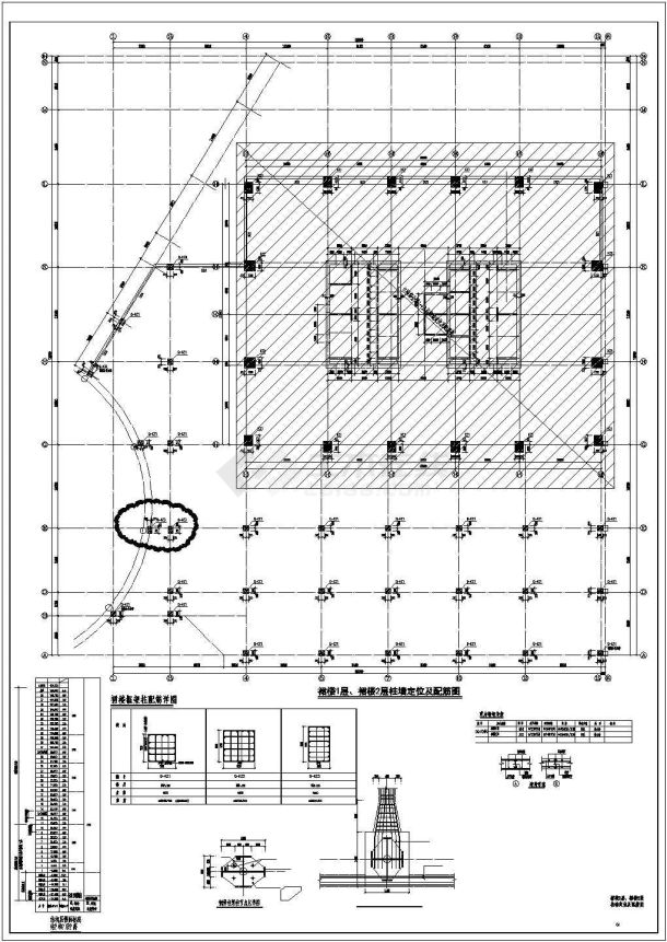 38层钢骨柱框架核心筒结构办公楼结构cad施工图（多种基础结构 155米）_高层办公楼结构施工图-图一