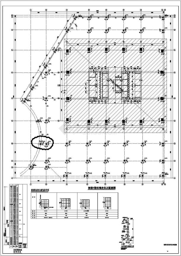 38层钢骨柱框架核心筒结构办公楼结构cad施工图（多种基础结构 155米）_高层办公楼结构施工图-图二