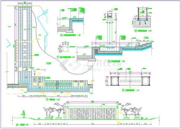 高端住宅小区水景水池设计施工做法cad布置方案图-图一