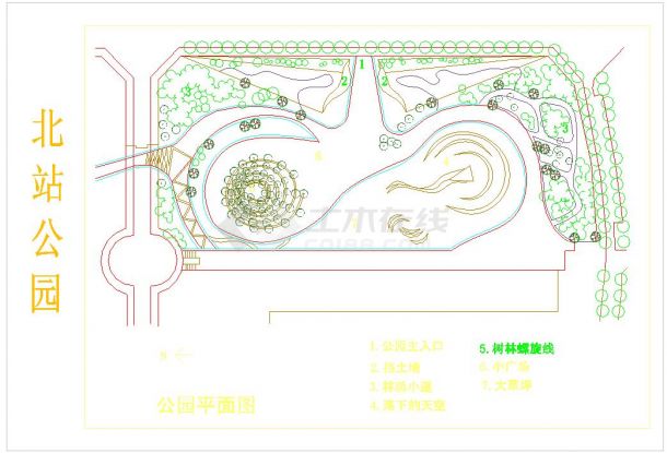 某城市车站公园景观规划设计cad总平面布置图纸-图一