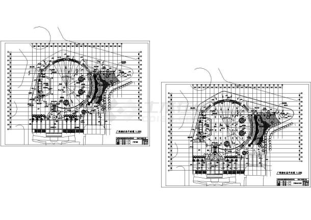 重庆渝北广场1.2万方景观规划绿化设计cad平面布置方案图(含排水)-图一