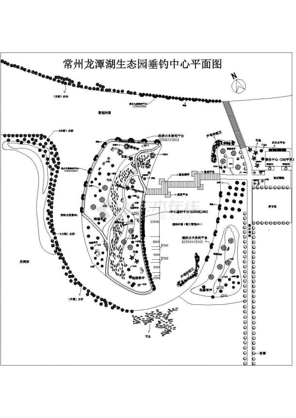 江苏农家乐山庄生态垂钓中心小岛景观规划设计CAD平面布置图-图一