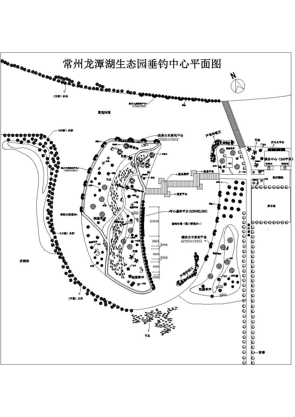 江苏农家乐山庄生态垂钓中心小岛景观规划设计CAD平面布置图