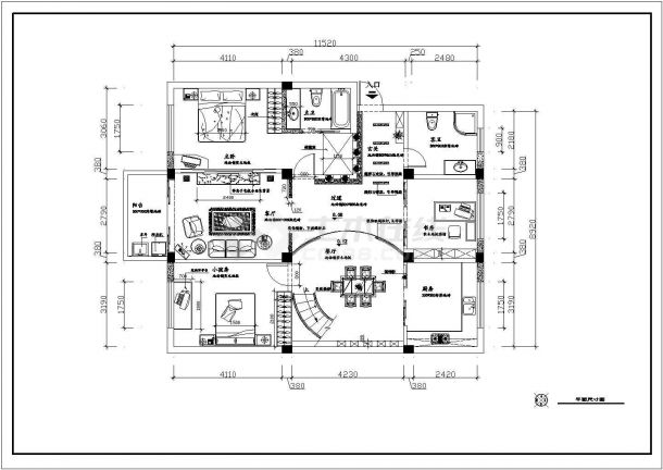 某大户型居住住宅室内装饰装修设计CAD图-图二