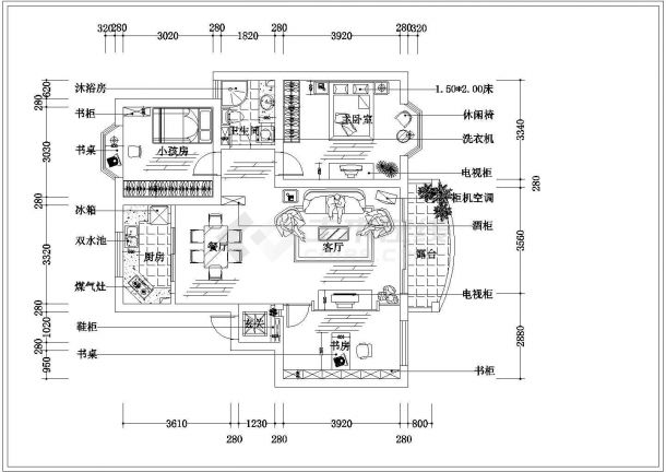 最新收集的3套高档两居室室内家装设计CAD图纸-图一
