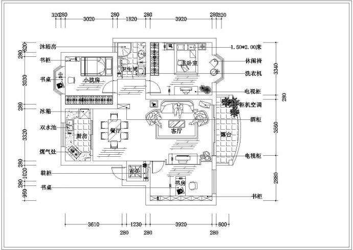 最新收集的3套高档两居室室内家装设计CAD图纸_图1