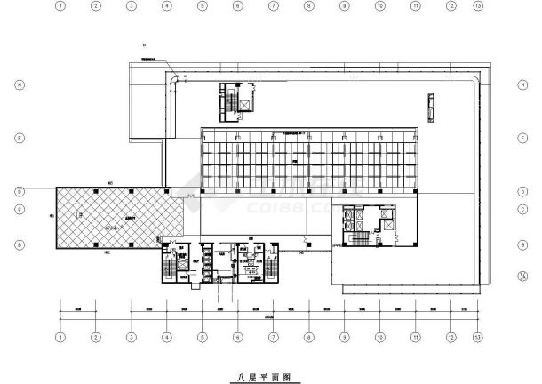 北京中小企业办公室带机房休息室全层装修设计施工cad平面布置方案图-图一