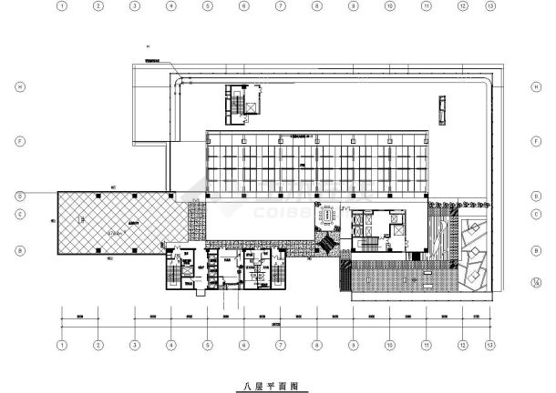 北京中小企业办公室带机房休息室全层装修设计施工cad平面布置方案图-图二