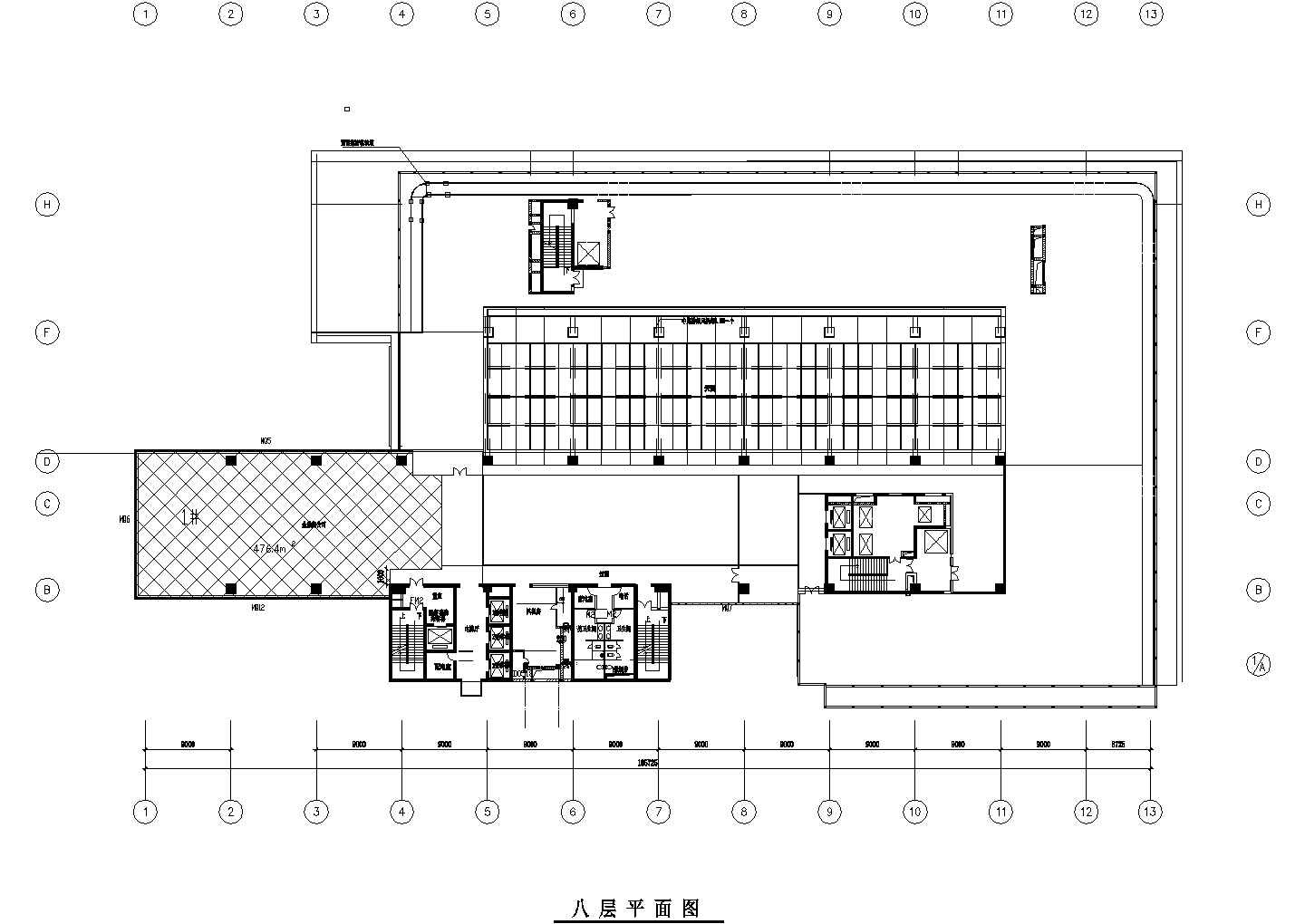 北京中小企业办公室带机房休息室全层装修设计施工cad平面布置方案图