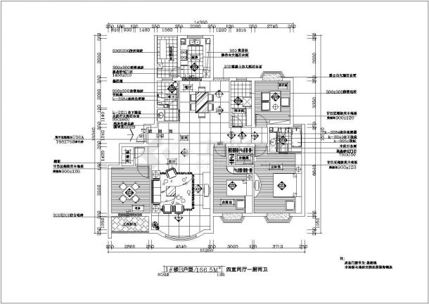 四室一厅户型室内装修设计CAD施工图-图二