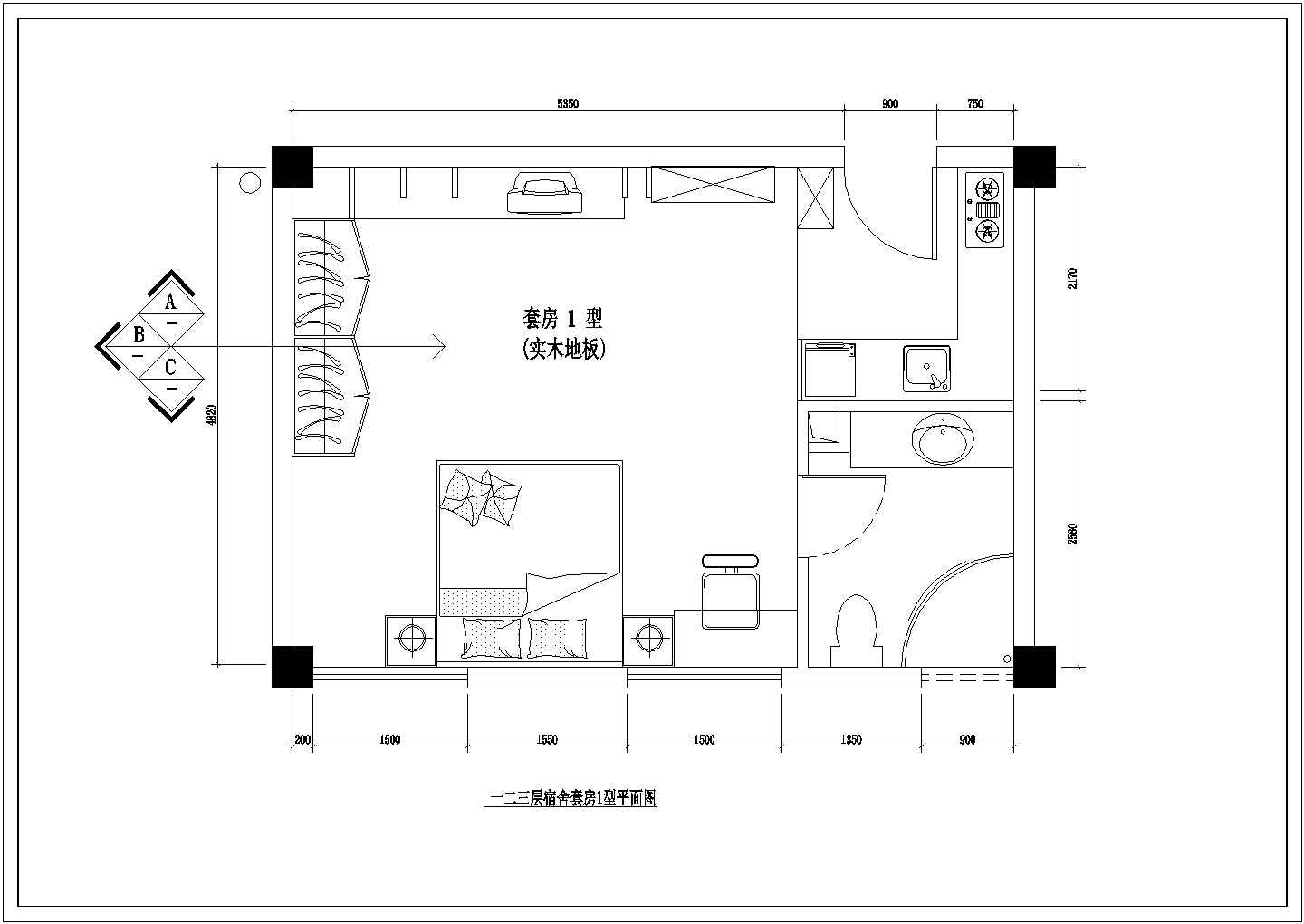某高层高管宿舍套房室内装修设计CAD施工图