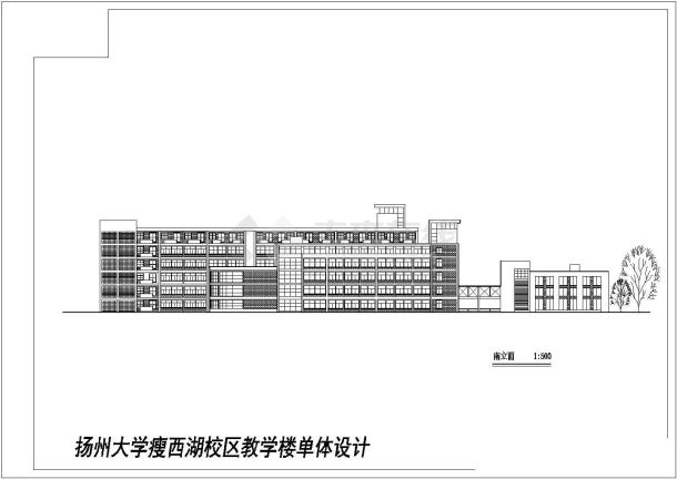 某大型高校教学楼单体建筑平立面设计CAD施工图（含效果图）-图二